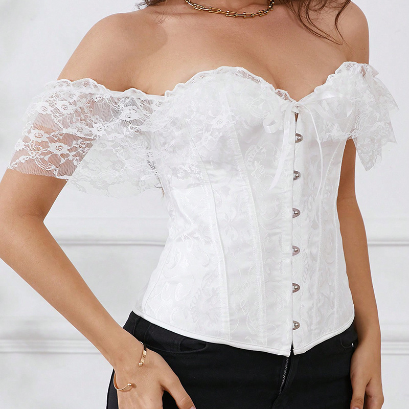 Lace Off-Shoulder Corset Top - Vintage Overbust Bustier Tummy Control Shapewear